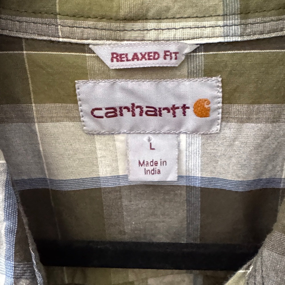 Carhartt Men's Olive and White Plaid Shirt - Picture 2 of 5